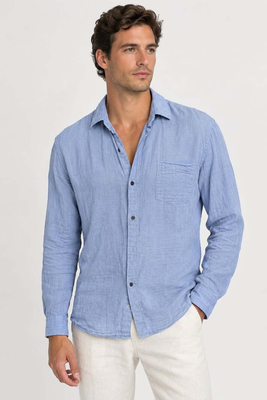 Vince Men's Light Blue Long Sleeve Button Down Linen Shirt Size Medium